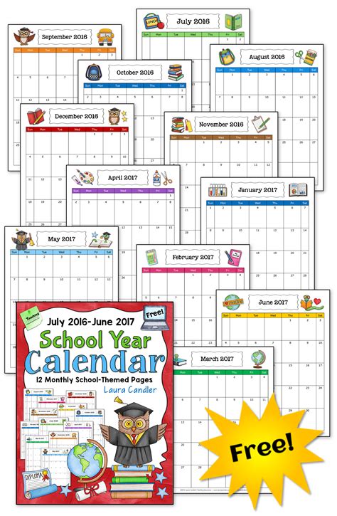 Free 2016 2017 School Year Calendar From Laura Candler These Portrait