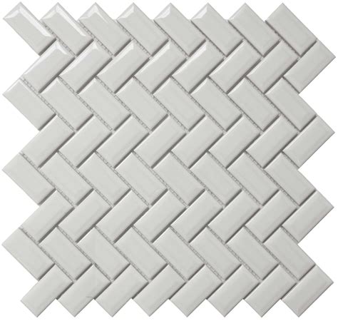 Bright White Diamond Herringbone 1x2 Porcelain Mosaic Tile