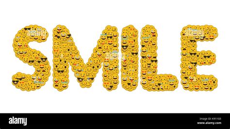 The Word Smile Written In Social Media Emoji Smiley Characters Stock