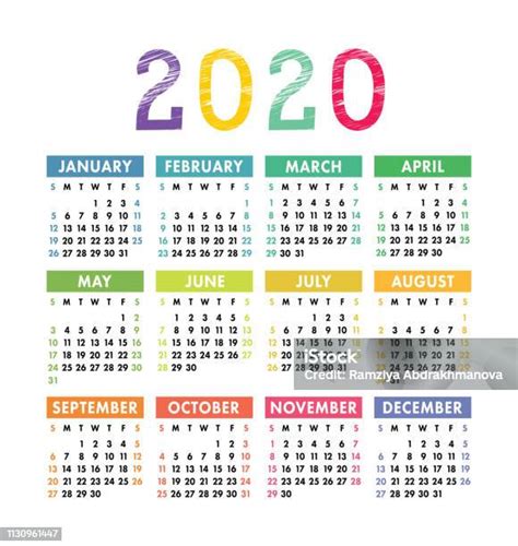 Kalender 2020 Tahun Vektor Saku Atau Dinding Calender Template Desain