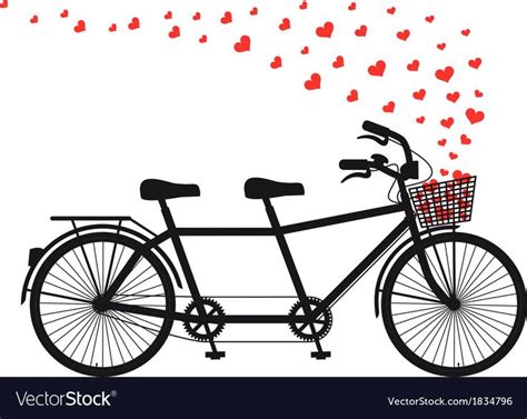 Tandem Bicycle With Flying Red Hearts Vector Illustration For