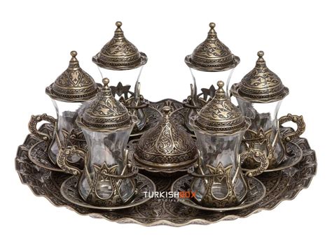 Turkish Tea Set With Decorative Tray Hook Turkishbox Wholesale