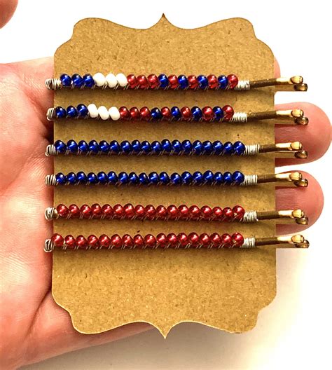 6 Piece Set Red White And Blue Czech Seed Bead Bobby Pins Wire Etsy