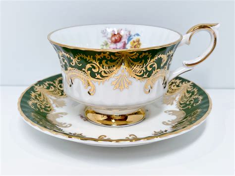 Green Gold Paragon Teacup And Saucer Floral Paragon Vintage Teacups