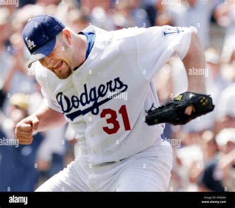 Los Angeles Dodgers Pitcher Brad Penny Celebrates After Striking Out