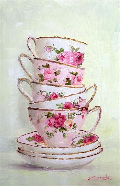 Stacked Pink Tea Cups Painting By Gail Mccormack