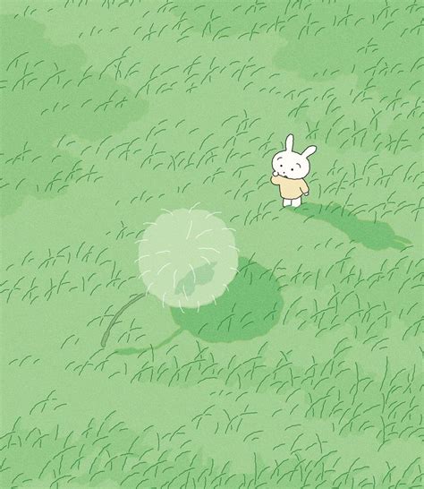 A Cartoon Bunny Running Through The Grass With A Green Umbrella In Its