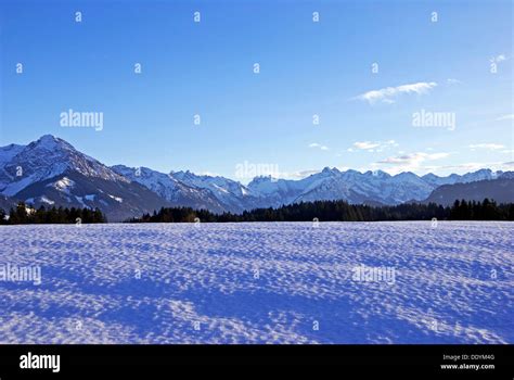 Panorama With Rubihorn Mountain Upper Allgaeu Allgaeu Bavaria Stock