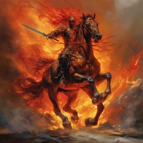 Premium Ai Image Fiery Red Horse Ghost Riding Jumping Wallpaper Ai