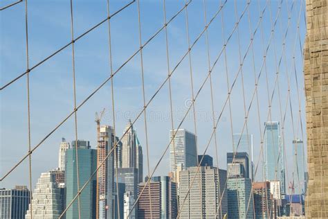 Manhattan S Skyscrapers Behind The Brooklyn Bridge Editorial Image