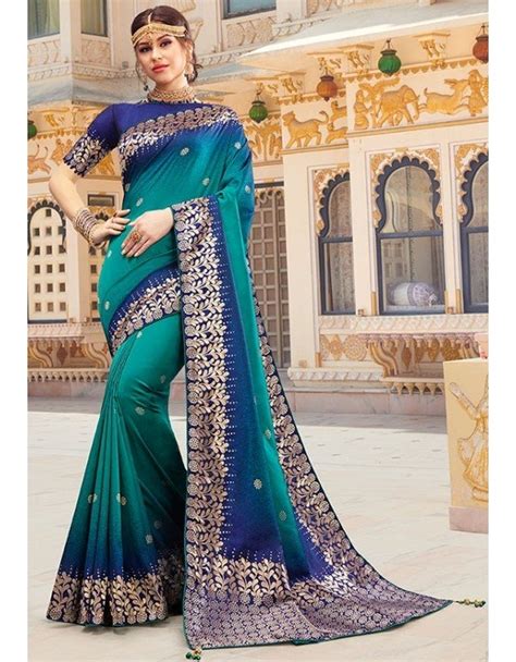 Firozi And Royal Blue Silk Designer Saree Silk Saree Gown Blue Silk Saree Art Silk Sarees