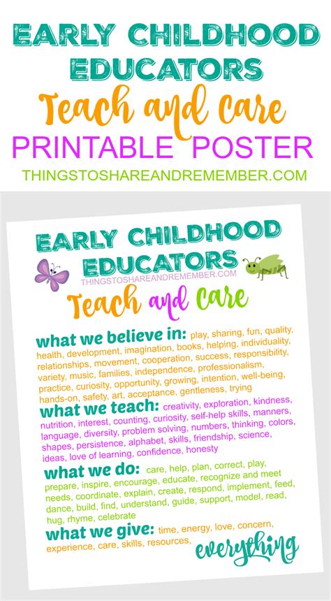 Early Childhood Educators Teach And Care Printable Poster