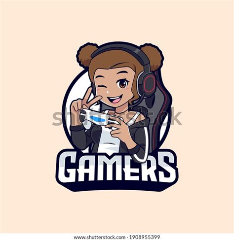 Black Gamer Girl Character Esport Logo Dark Skin Streamer Girl Cartoon
