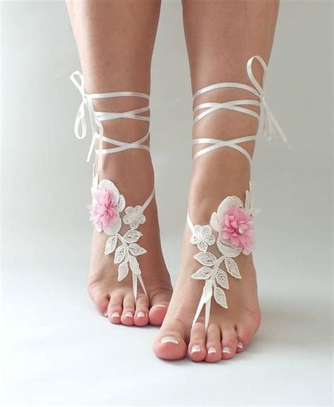 Ivory Pink Lace Barefoot Sandals Wedding Shoes Wedding Photography