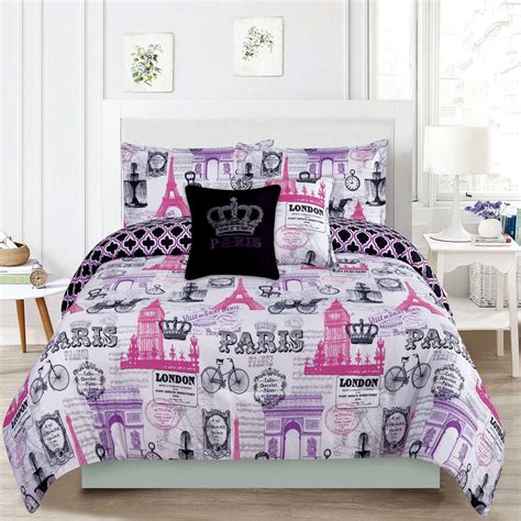 Buy Howplumb Bedding Queen 5 Piece Girls Comforter Bed Set Paris Eiffel Tower London Pink And