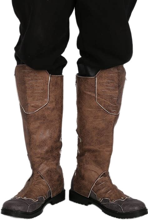 Mens Knee High Boots With Zipper Closure Brown Pu Shoes Cosplay Costume