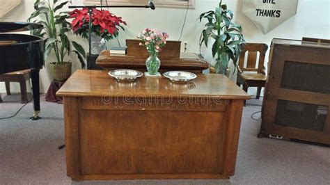 Christian Communion Table With Offering Plates Stock Photo Image Of