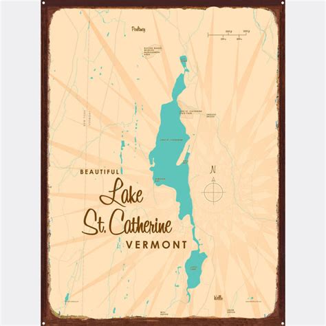 Lake St Catherine Vermont Rustic Metal Sign Map Art Lakebound®