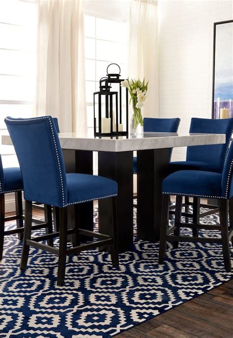 Artemis Counter Height Marble Dining Table And 4 Upholstered Stools