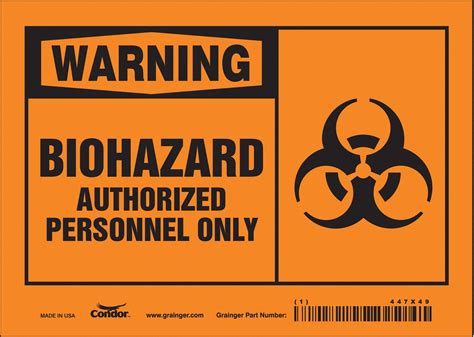 CONDOR Biohazard Sign, Sign Format Traditional OSHA, Biohazard Authorized Personnel Only ...