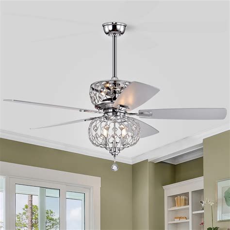 52 In Indoor Chrome Reversible Ceiling Fan With Crystal Light Kit