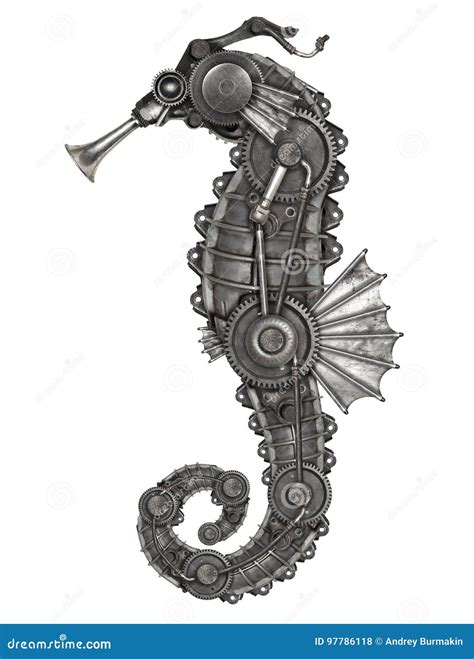Steampunk Art Seahorse Stockfoto Bild Von Cyber Meer 97786118