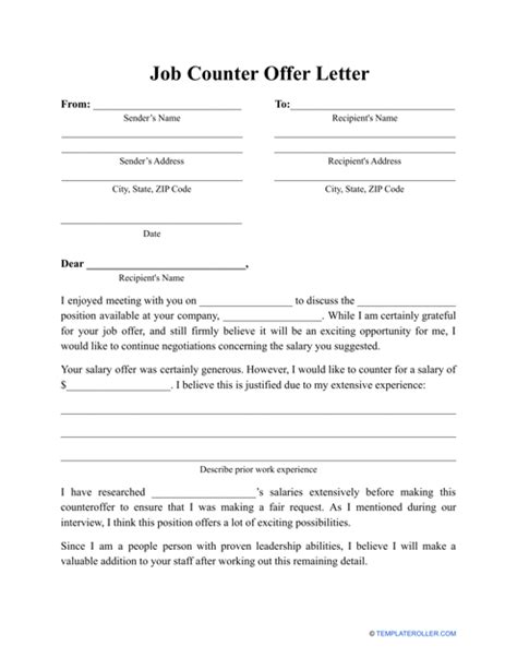 Job Counter Offer Letter Template Download Printable Pdf Templateroller