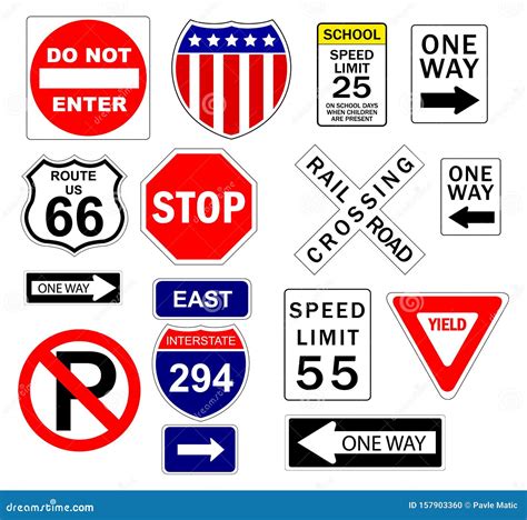 Amerikaanse Symbolen Voor Verkeersborden Vector Illustratie