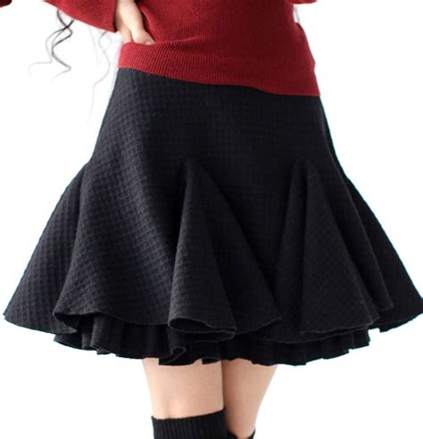 Black Pleated Woolen Skirt Faldas Ropa Paño