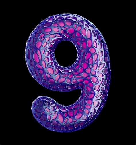 Number 9 Nine Made Of Purple Plastic With Abstract Holes Isolated On