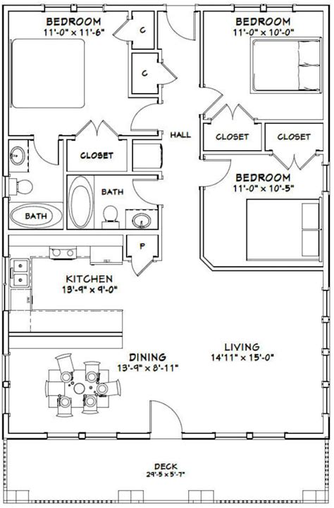 30x40 House 3 Bedroom 2 Bath 1200 Sq Ft Pdf Floor Etsy