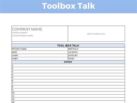Printable Toolbox Talk Template