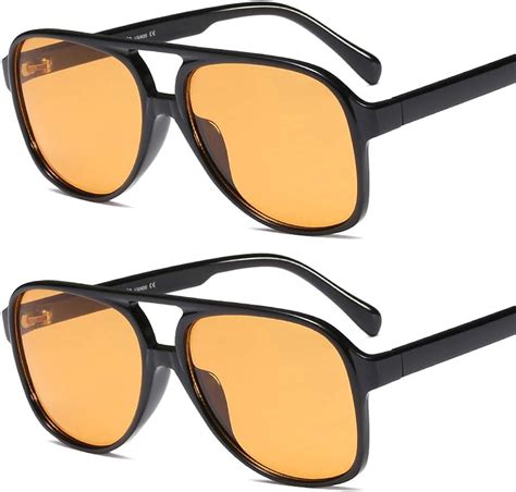 Vintage Retro Sunglasses 70s Yellow Tinted Aviator Sun Glasses For Women 2pcs Orange Amazon Ca