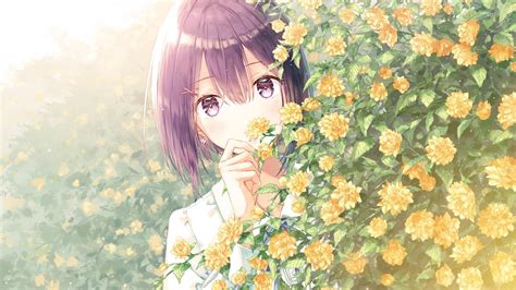 Download 1920x1080 Anime Girl Yellow Flowers Short