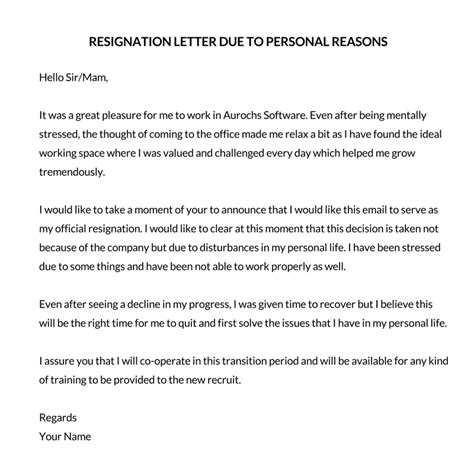 Resignation Letter For Personal Reasons Best Examples