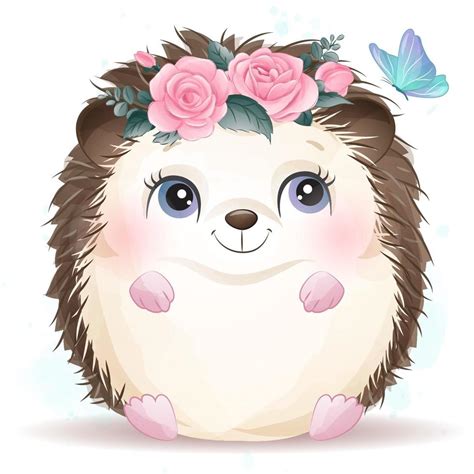Cute Little Hedgehog With Watercolor Illustration 2063677 Vector Art At