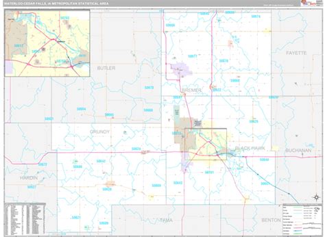 Waterloo Cedar Falls Ia Metro Area Zip Code Wall Map Premium Style By