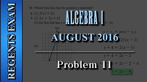 January 23, 2021 post a comment. Regents Exam | Algebra I (Common Core) | August 2016 | Problem 11 of 37 - YouTube