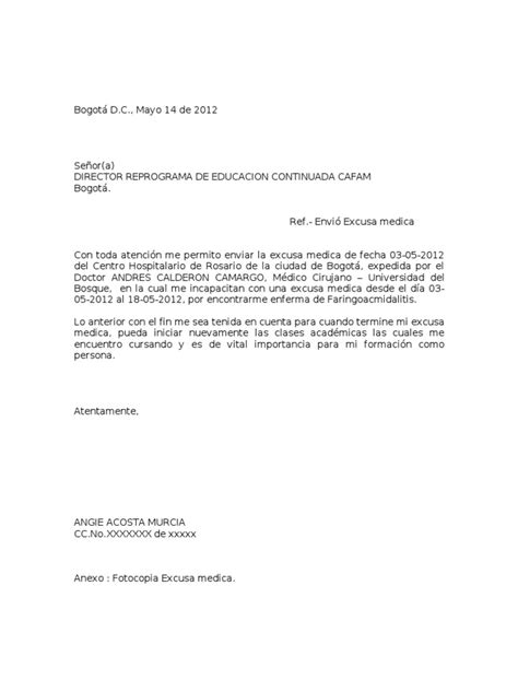 Carta De Excusa Laboral Para Universidad Rungon B Images And Photos