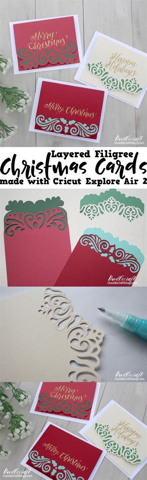Christmas Cards Made With Cricut Edger Paper And Stencils Are On The Table
