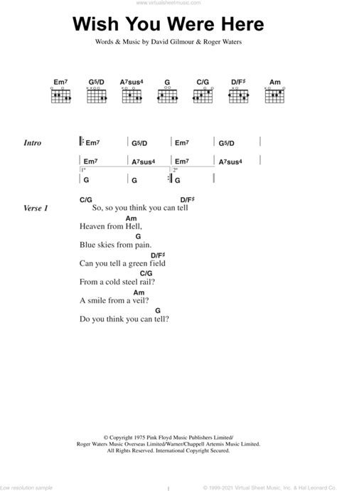 Floyd Wish You Were Here Sheet Music For Guitar Chords V2