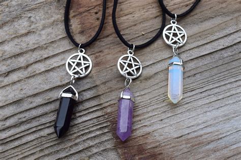 Pentagram And Crystal Necklace Pentacle Wiccan Jewelry Pagan