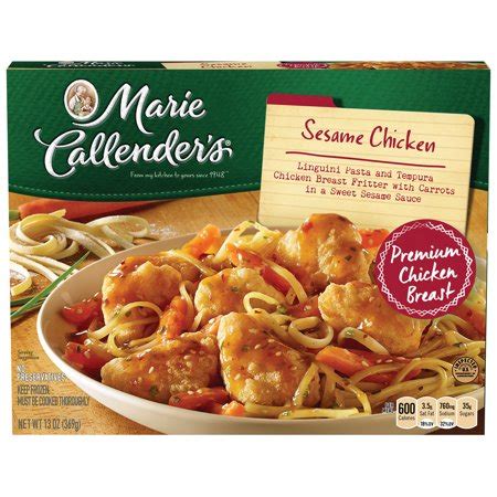 They are frozen dinners that serve 4 and can be heated in the microwave in less than 15 minutes of in the oven in about an hour. Marie Callender's Sesame Chicken, 13 oz - Walmart.com