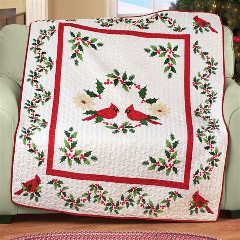 Quilted Cardinal Christmas Throw Blanket Collections Etc