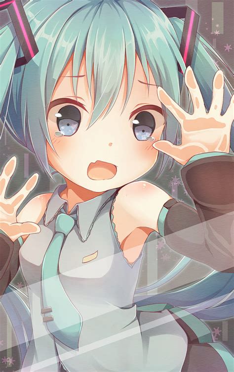Open Mouth Behind The Glass Vocaloid Pigtails Blue Eyes Blue Hair