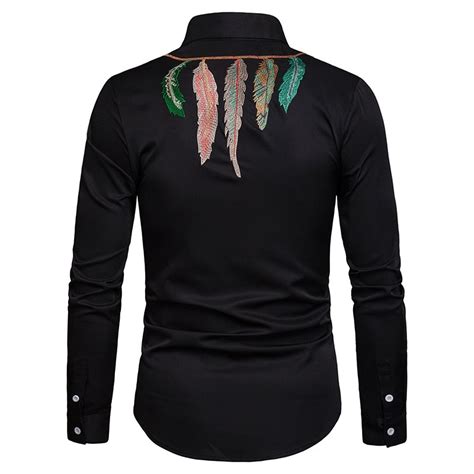 Men Leaf Embroidery Collar Long Sleeve Shirts