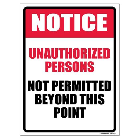 Unauthorized Person Not Permitted Beyond This Point Signs Or Stickers