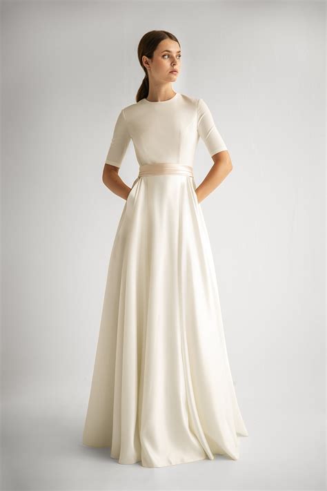Modest Wedding Dress Debbie White Satin Wedding Dress Long Etsy Uk