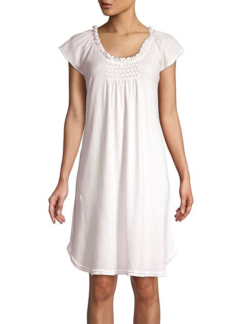 Miss Elaine Smocked Cotton Blend Nightgown