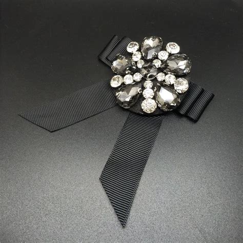 luxurious full black brooches female lady crystal elegant bow brooch pin lapel pin female